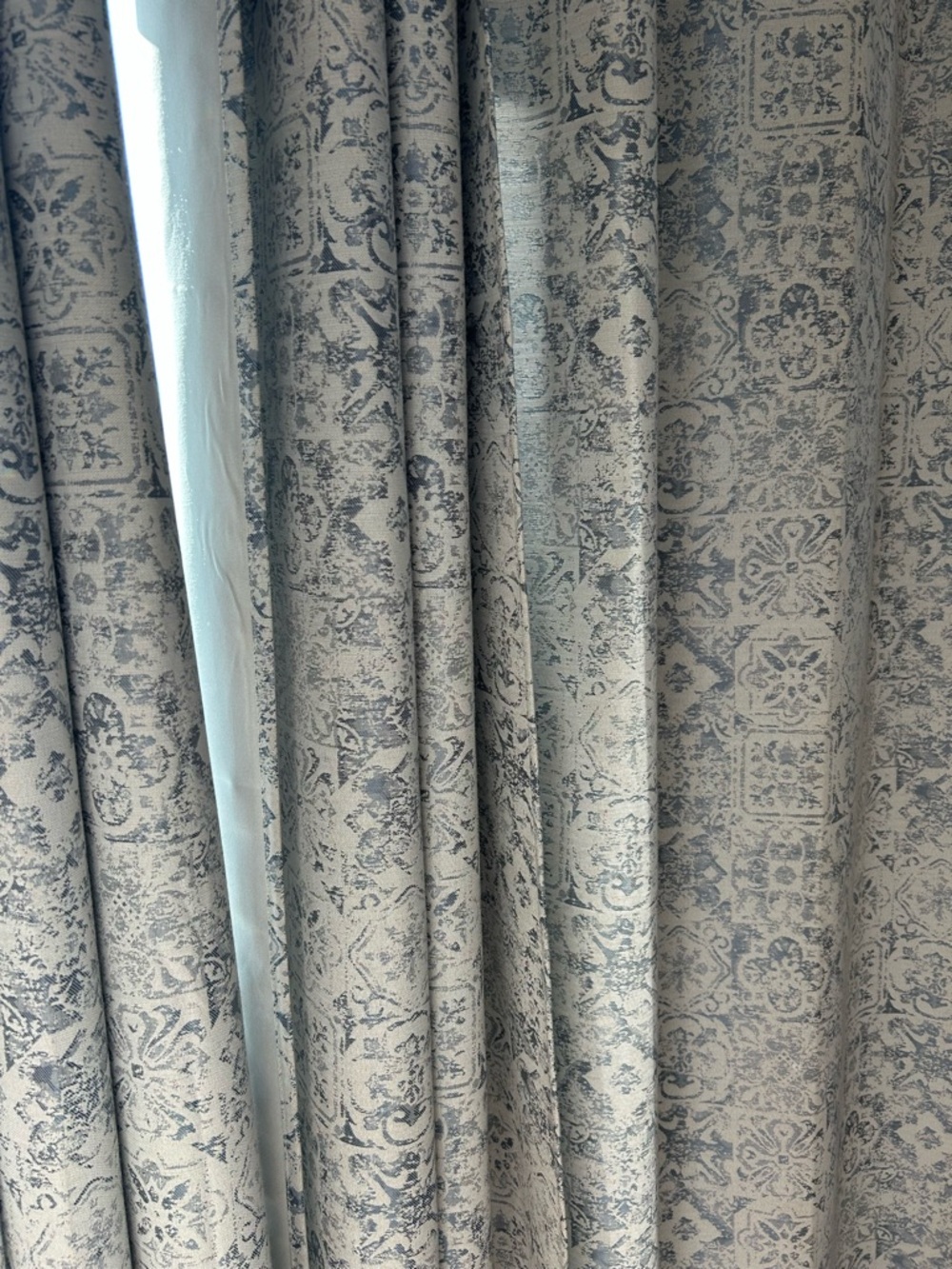 Neutral Blue Patterned Curtains - Picture 4 of 5